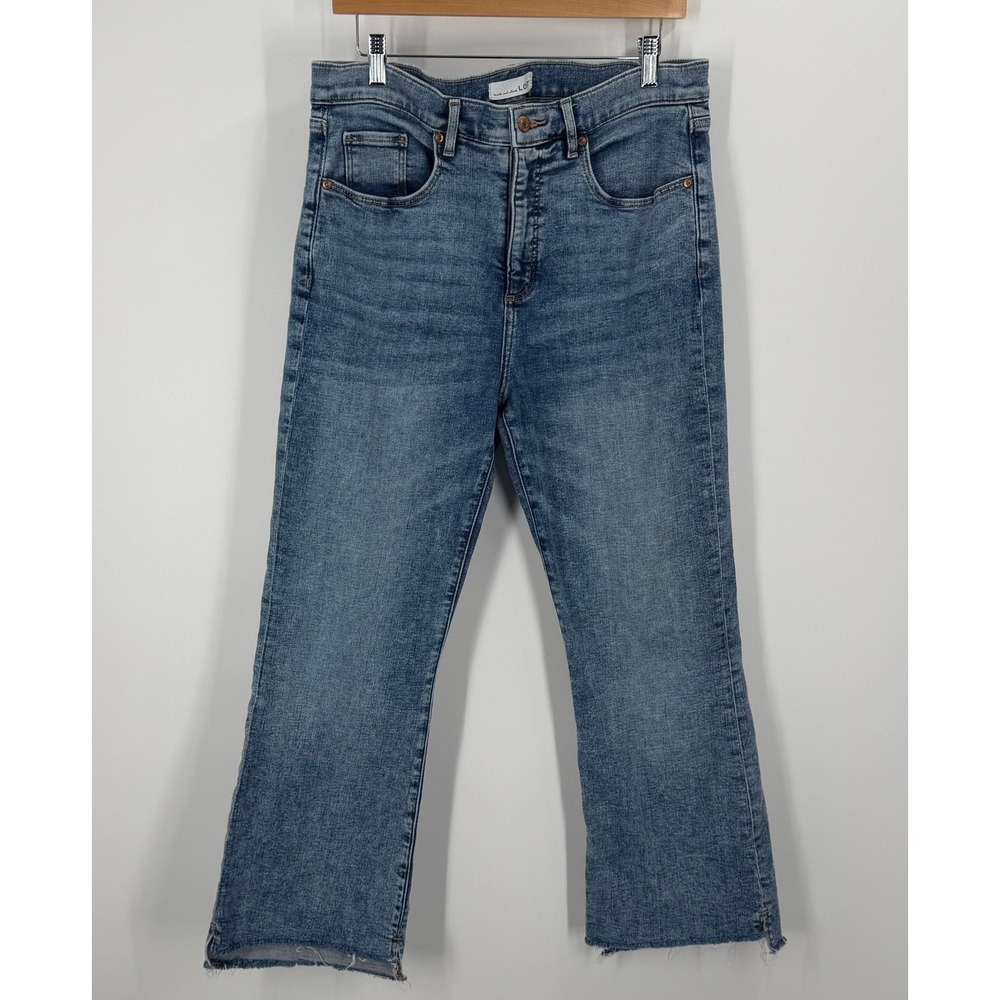 LOFT The Kick Crop Jeans Womens 31/12 Blue High Rise Raw Hem Stretch Denim